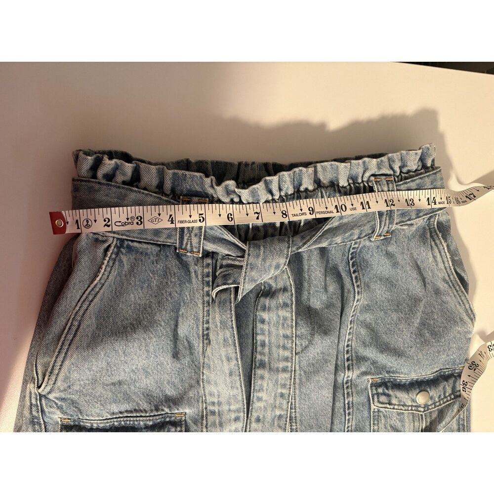 Denim Paperbag Waist Mini Skirt | Belted Jean Skirt with Cargo Pockets - Picture 6 of 6